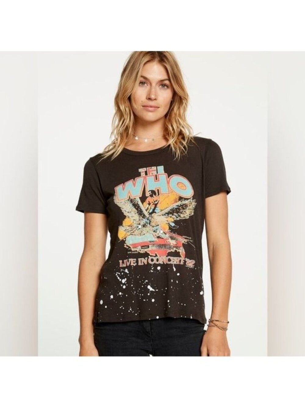 Chaser The Who Live In Concert 82 Graphic Tee XS Black Splatter Print 100% Cotto